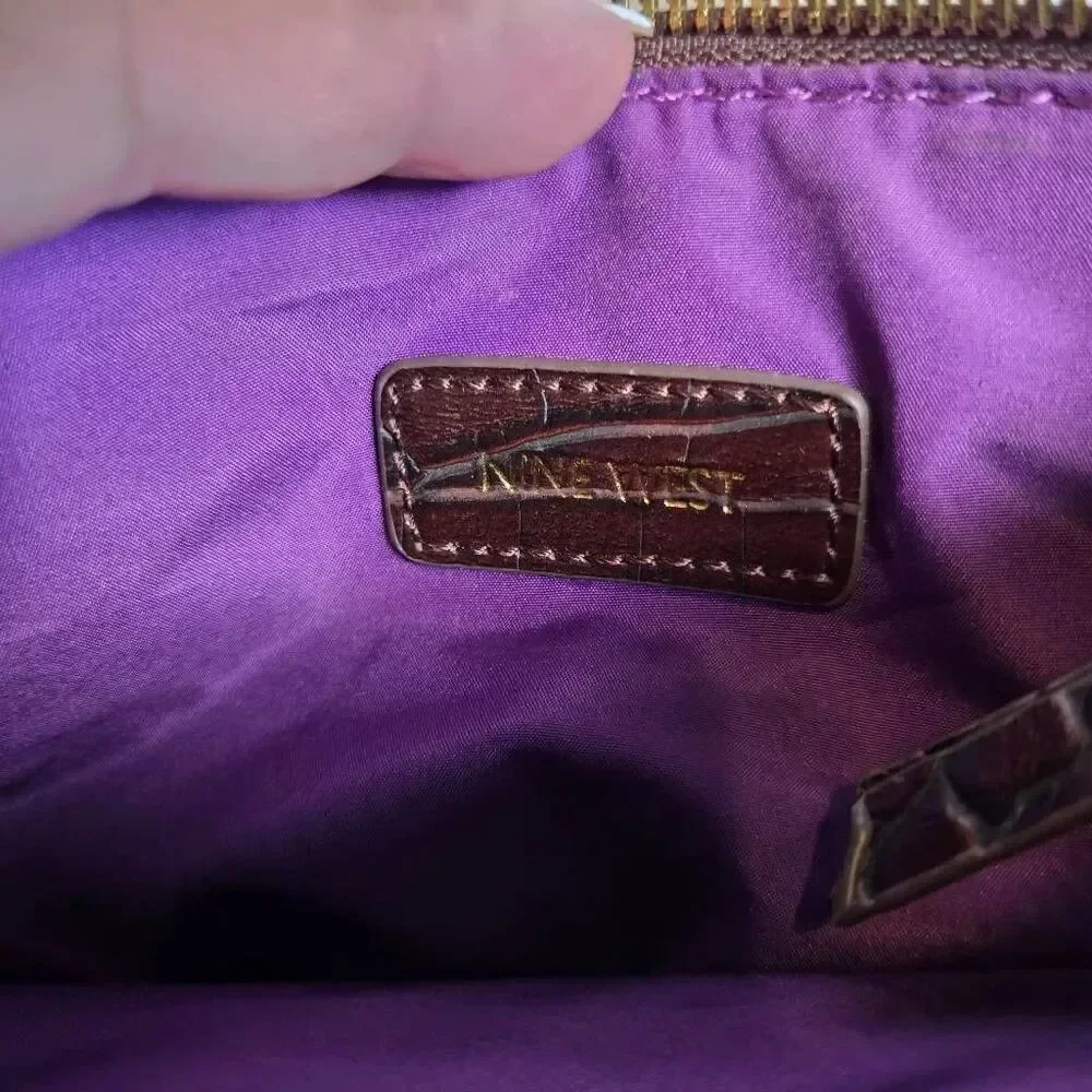 Nine West Kiss-Poptop Brown Crossbody Croc Alligator Bag